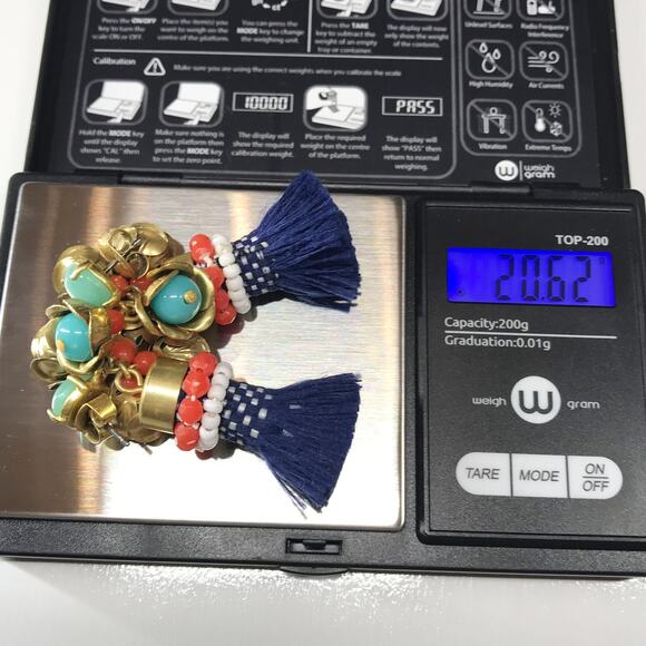 J Crew Faux Turquoise Coral Earrings Tassel Fringe Boho Beaded Dangle Pierced - Picture 3 of 9